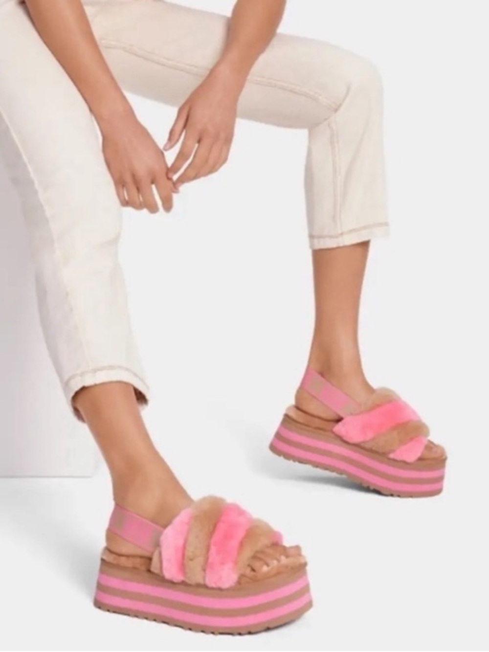 Anthropologie UGG Disco Stripe Platform Sling-Back Sandals Slip-On Slides